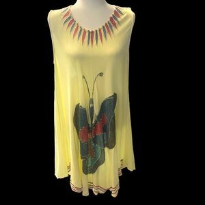 Fairy Butterfly Dress Free Size Yellow Rayon Boho A-line Flowy Festival Beaded